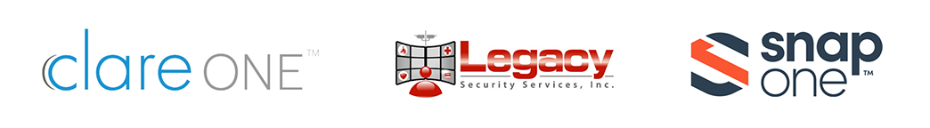 clare one, legacy security services inc, snap one logos